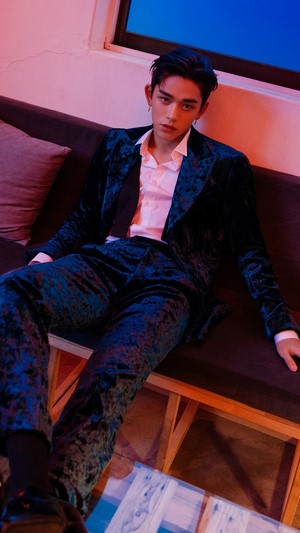 Lucas from SuperM in a velvet suit
