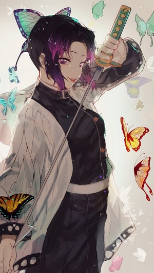 Shinobu Kocho from Kimetsu no Yaiba with Butterflies 4K