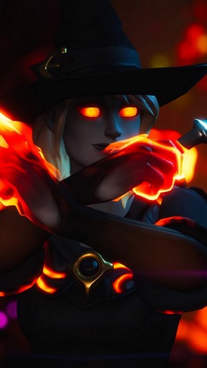 Fortnite Fire Witch with glowing eyes and fiery hands