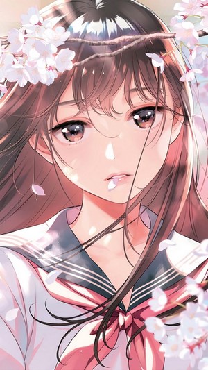 Student, Anime, Girl, Uniform, Cherry Blossom, 4k