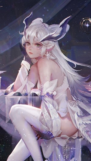 Anime Fantasy Girl with White Hair 4K
