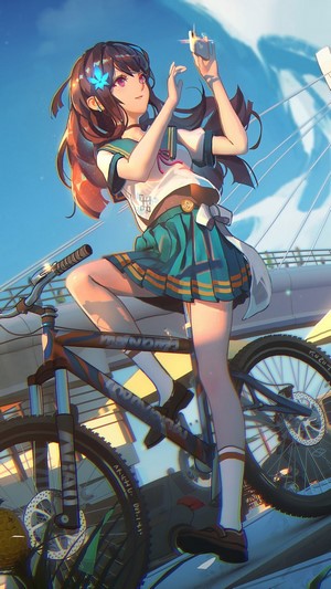 Anime, Student, Girl, Bike, Scenery, 4k