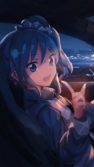 Anime girl driving at night