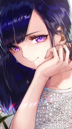 Anime Girl with Purple Hair and Eyes Crying