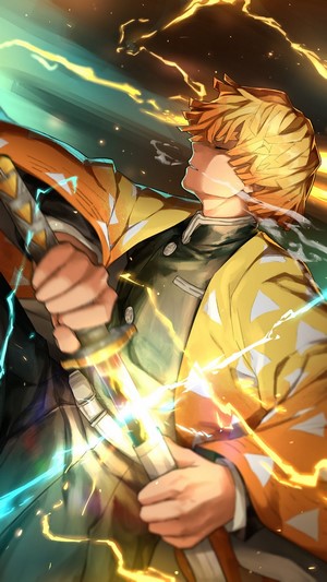 Zenitsu, (Kimetsu no Yaiba), Breath of Thunder, Katana, 4k