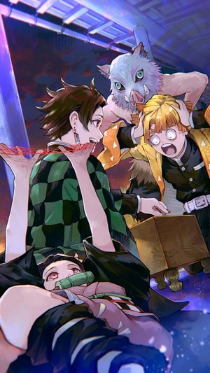 Kimetsu no Yaiba, Tanjiro, Zenitsu, Inosuke, 4k