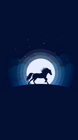 Silhouette of a horse running under the moon