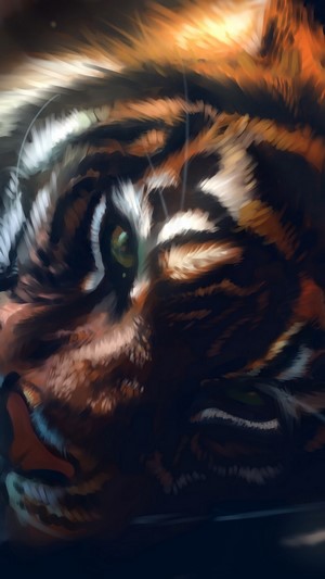 Close-up painting of a tiger's face