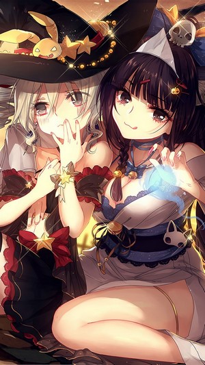 Anime Halloween Girls with Witch Hats