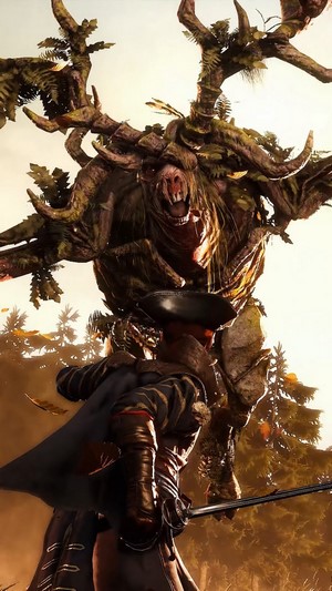 Greedfall monster and warrior
