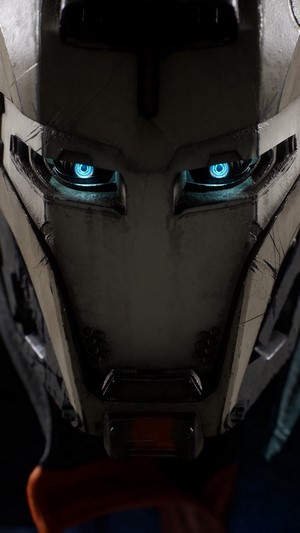 Robot with glowing blue eyes