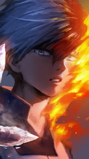 Shoto Todoroki from My Hero Academia with Fire and Ice 4K
