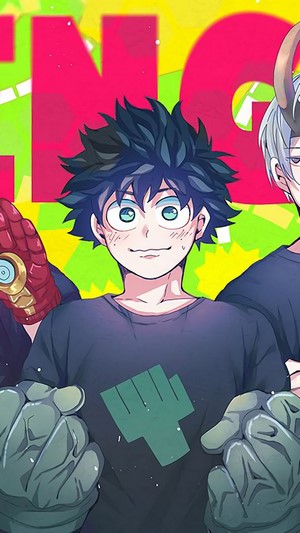 My Hero Academia characters with green fist symbol