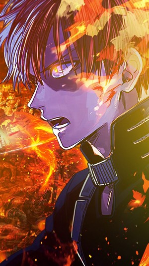 Shoto Todoroki from My Hero Academia with fire