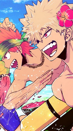 Katsuki and Eijiro from My Hero Academia at the beach