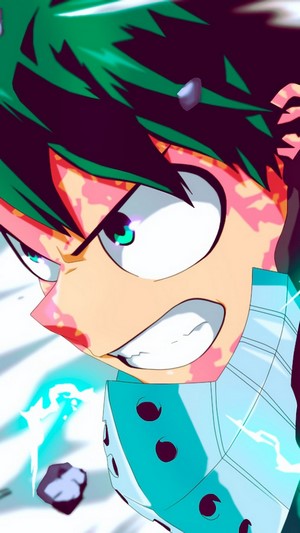 Izuku Midoriya from My Hero Academia using One For All