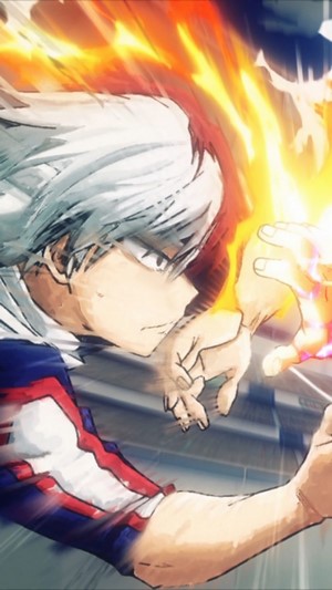 Shoto Todoroki from My Hero Academia using fire quirk