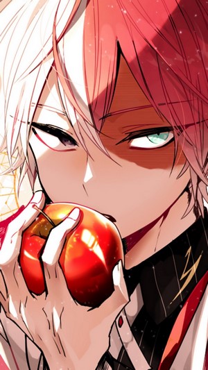 Shoto Todoroki from My Hero Academia holding an apple