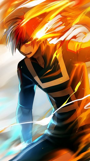 Shoto Todoroki from My Hero Academia using fire and ice