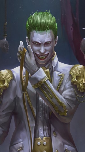 Joker in a white suit with gold skull epaulets