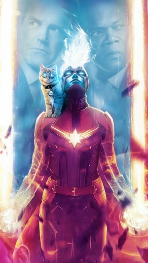 Captain Marvel with Goose the Cat from The Marvels 4K
