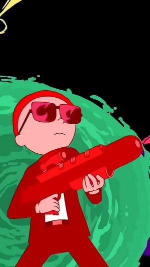 Morty from Rick and Morty with a gun