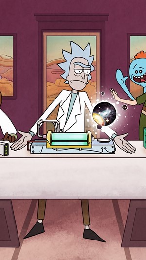 Rick Sanchez from Rick and Morty with a galaxy orb