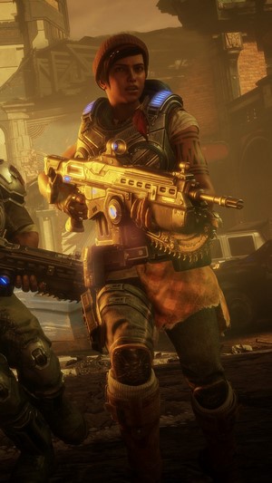 Kait Diaz from Gears 5 with a golden rifle