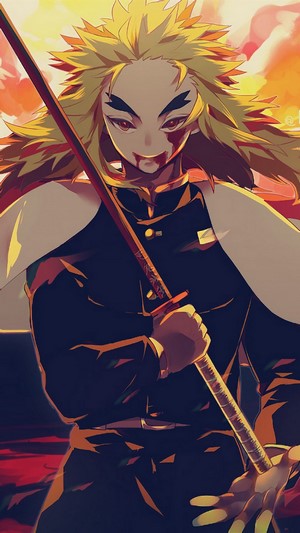 Kyojuro Rengoku from Kimetsu no Yaiba with Katana 4K