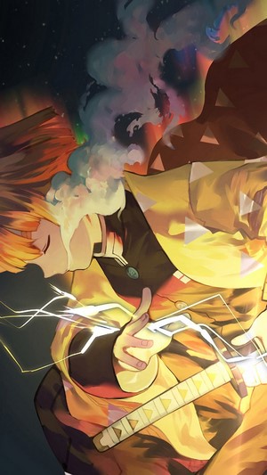 Zenitsu, Thunder Breathing, Lightning, Katana, (Kimetsu no Yaiba), 4k