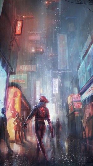 Cyberpunk 2077 4K art of a woman in a rainy city