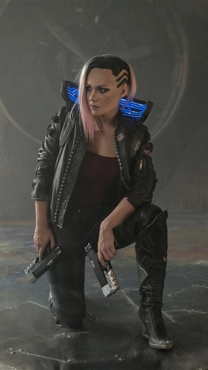 Female V from Cyberpunk 2077 with guns 4K