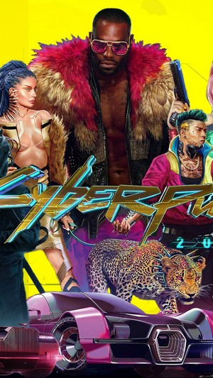 Cyberpunk 2077 characters with car and leopard