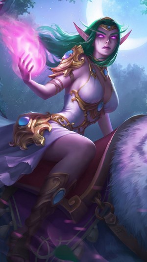Tyrande Whisperwind, WoW, Fantasy, Girl, White Tiger, Elf, 4k