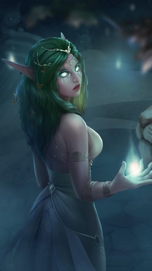 Tyrande Whisperwind from WoW with a White Tiger 4K
