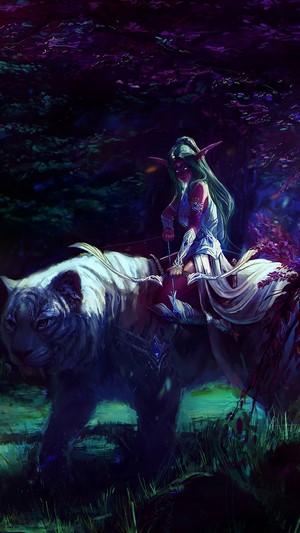 Tyrande Whisperwind from WoW riding a White Tiger