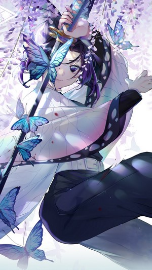 Shinobu Kocho, Butterflies, Kimetsu no Yaiba, Katana, 4k