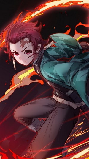 Tanjiro Kamado, Flame, Kimetsu no Yaiba, 4k