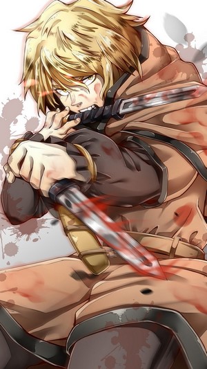 Thorfinn from Vinland Saga with bloody knives