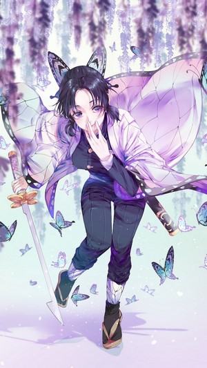 Shinobu Kocho from Kimetsu no Yaiba with Butterflies 4K