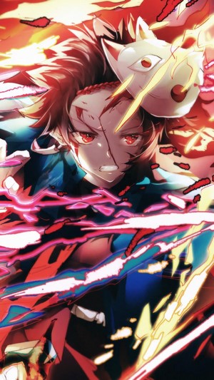 Tanjiro, Flame, Mask, Kimetsu no Yaiba, 4k