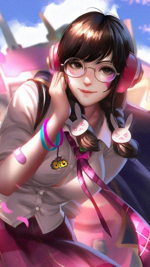 D.Va, Academy, School Girl, Glasses, Overwatch, 4k