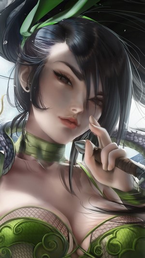 Akali from LoL with a snake tattoo