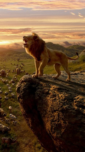 Simba from The Lion King roaring on Pride Rock