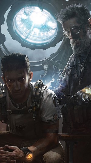 Man in futuristic setting with a bright light above