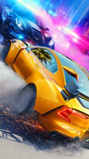 Need for Speed Heat 4K: Yellow Car Pursued by Police
