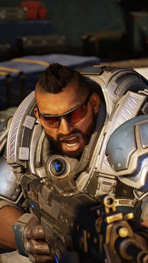 Fahz Chutani from Gears 5 aiming a rifle