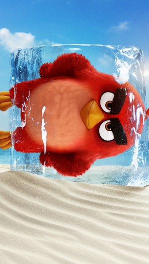 Red from The Angry Birds Movie 2 frozen in ice