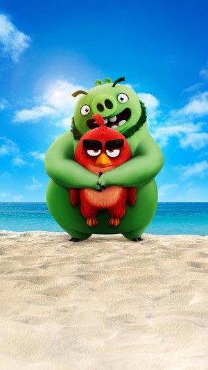 Leonard and Red from The Angry Birds Movie 2 on a beach