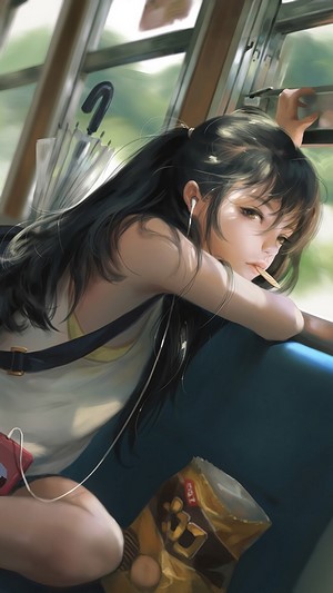 Anime, Beautiful, Girl, Riding, Train, 4k